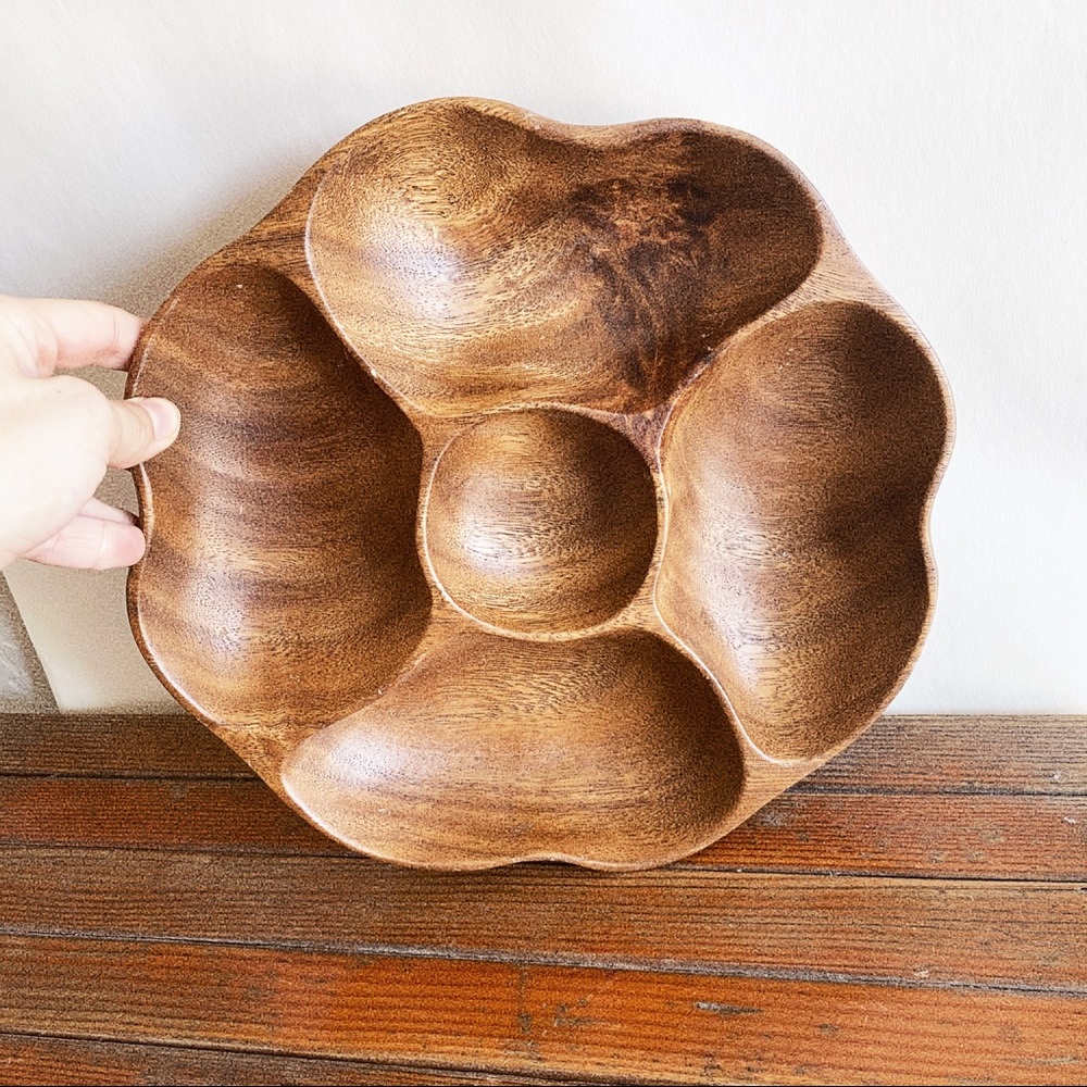 Vintage Teakwood Bowl With Compartments